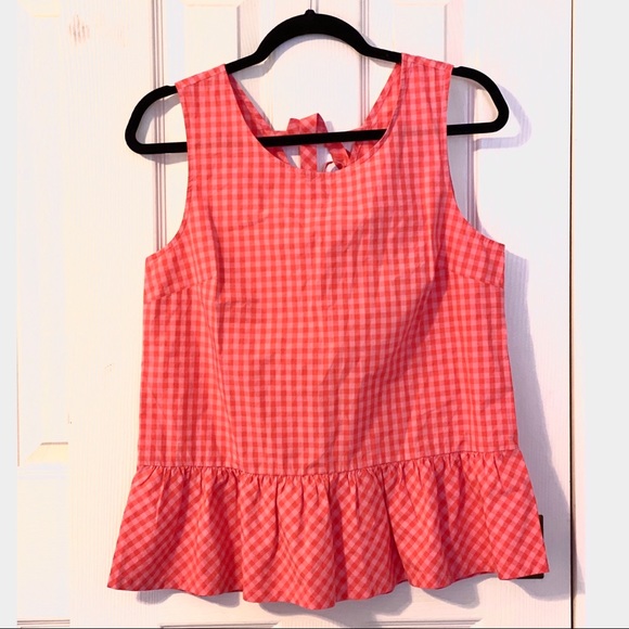 J.CREW Peplum Coral Gingham Sleeveless Bow Top - Picture 4 of 7
